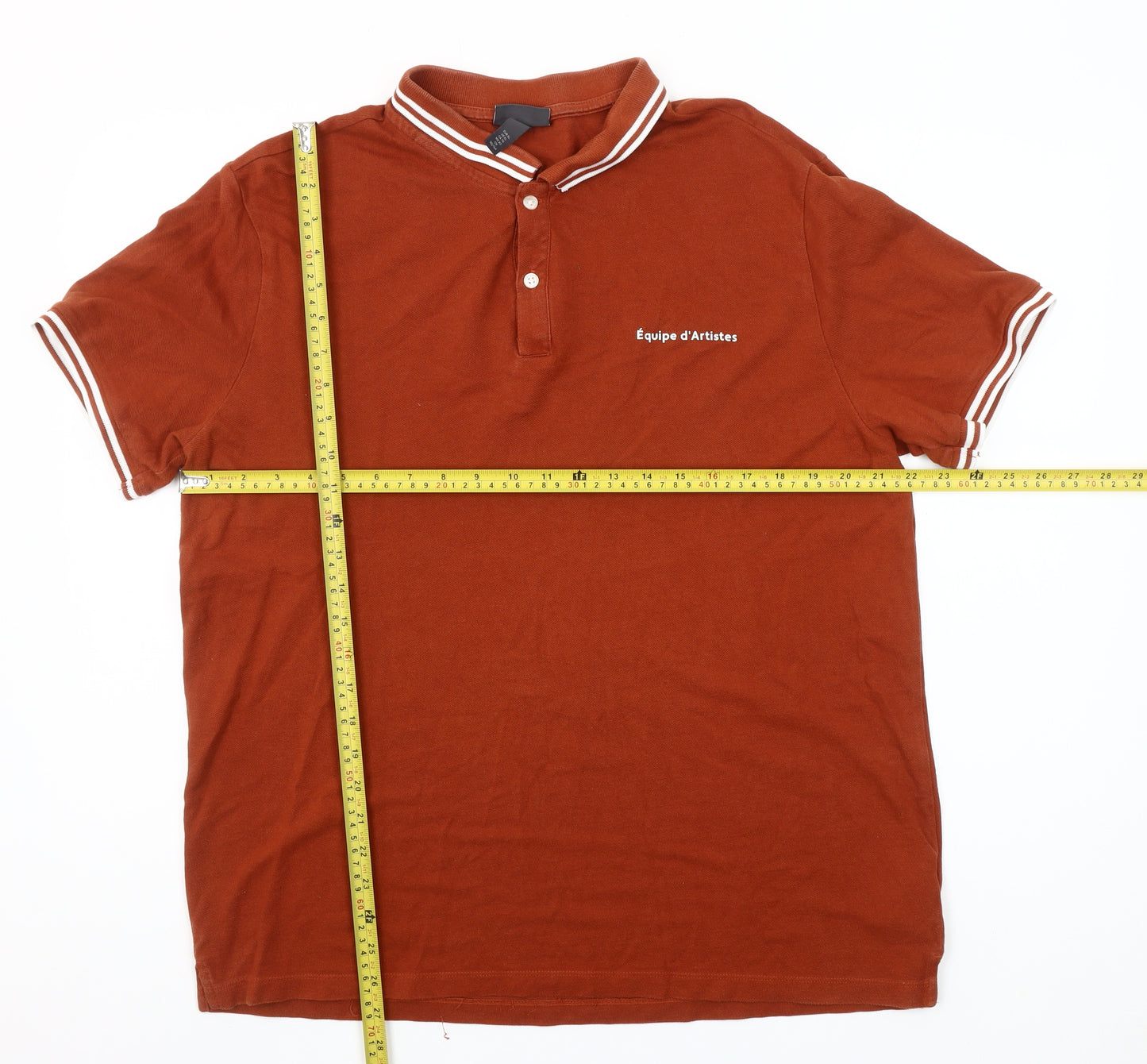 H&M Men’s Brown Slim Fit Polo Shirt XL Cotton Short Sleeve