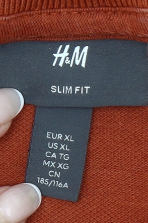 H&M Men’s Brown Slim Fit Polo Shirt XL Cotton Short Sleeve