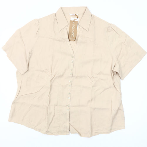 Marks and Spencer Womens Beige Button-Up Shirt UK 22 Short Sleeve