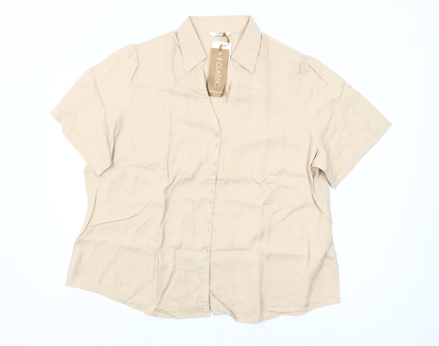 Marks and Spencer Womens Beige Button-Up Shirt UK 22 Short Sleeve