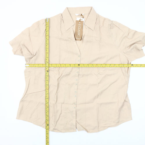 Marks and Spencer Womens Beige Button-Up Shirt UK 22 Short Sleeve