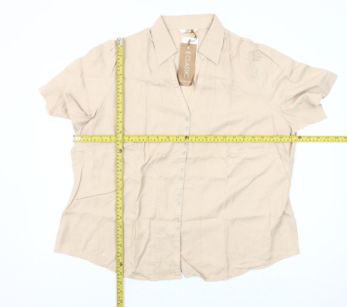 Marks and Spencer Womens Beige Button-Up Shirt UK 22 Short Sleeve