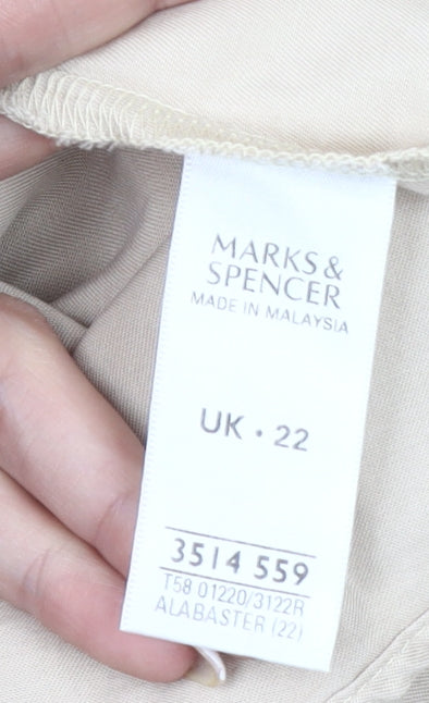 Marks and Spencer Womens Beige Button-Up Shirt UK 22 Short Sleeve