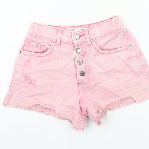 Zara Girls Pink Cut-Off Denim Shorts Size 11-12 Years Distressed Summer