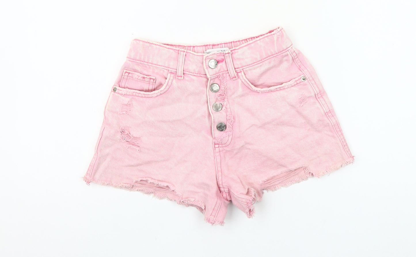Zara Girls Pink Cut-Off Denim Shorts Size 11-12 Years Distressed Summer