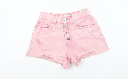 Zara Girls Pink Cut-Off Denim Shorts Size 11-12 Years Distressed Summer