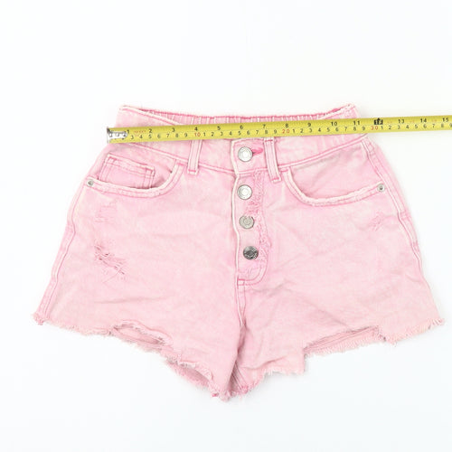 Zara Girls Pink Cut-Off Denim Shorts Size 11-12 Years Distressed Summer
