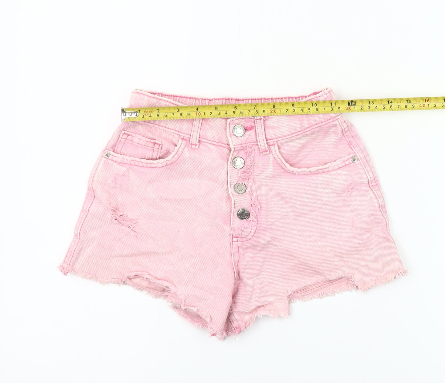 Zara Girls Pink Cut-Off Denim Shorts Size 11-12 Years Distressed Summer