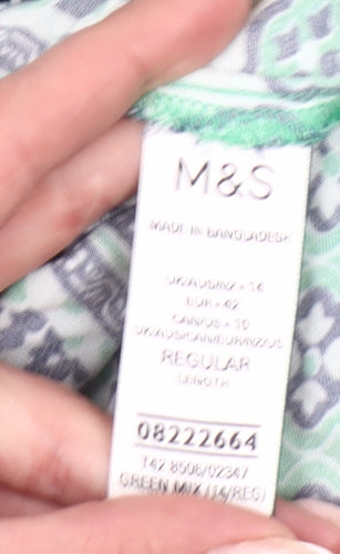 Marks and Spencer Women’s Green Geometric Slip Dress Size 14
