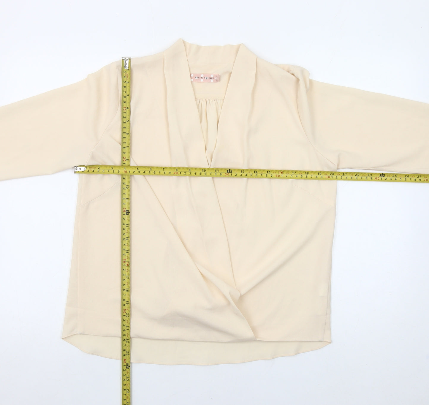 Traffic People Women’s Beige Wrap Blouse Long Sleeve Size M