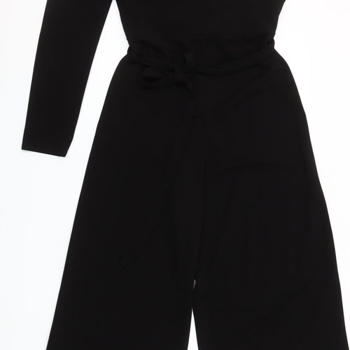 Boohoo Women Black Size 14 One Shoulder Wide Leg Jumpsuit