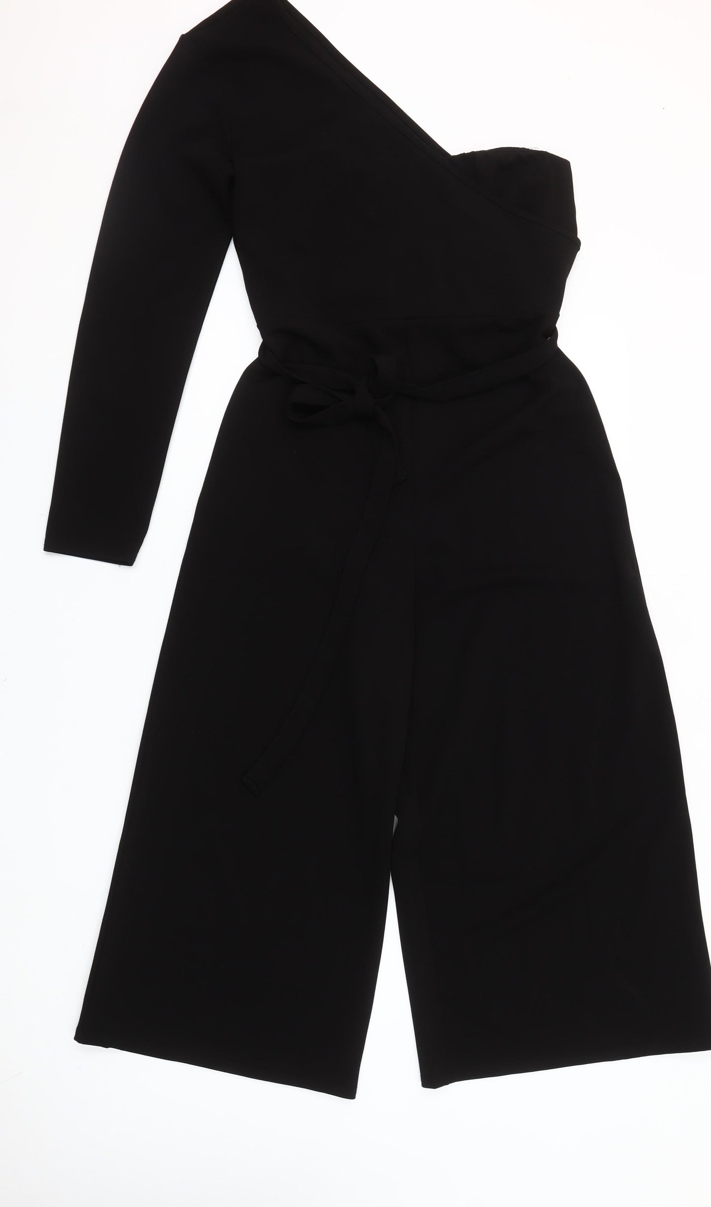 Boohoo Women Black Size 14 One Shoulder Wide Leg Jumpsuit