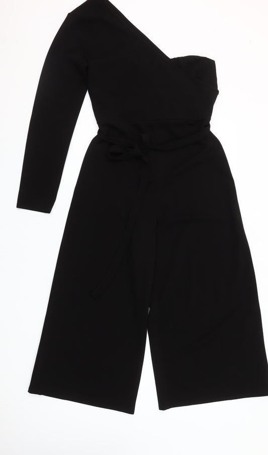 Boohoo Women Black Size 14 One Shoulder Wide Leg Jumpsuit