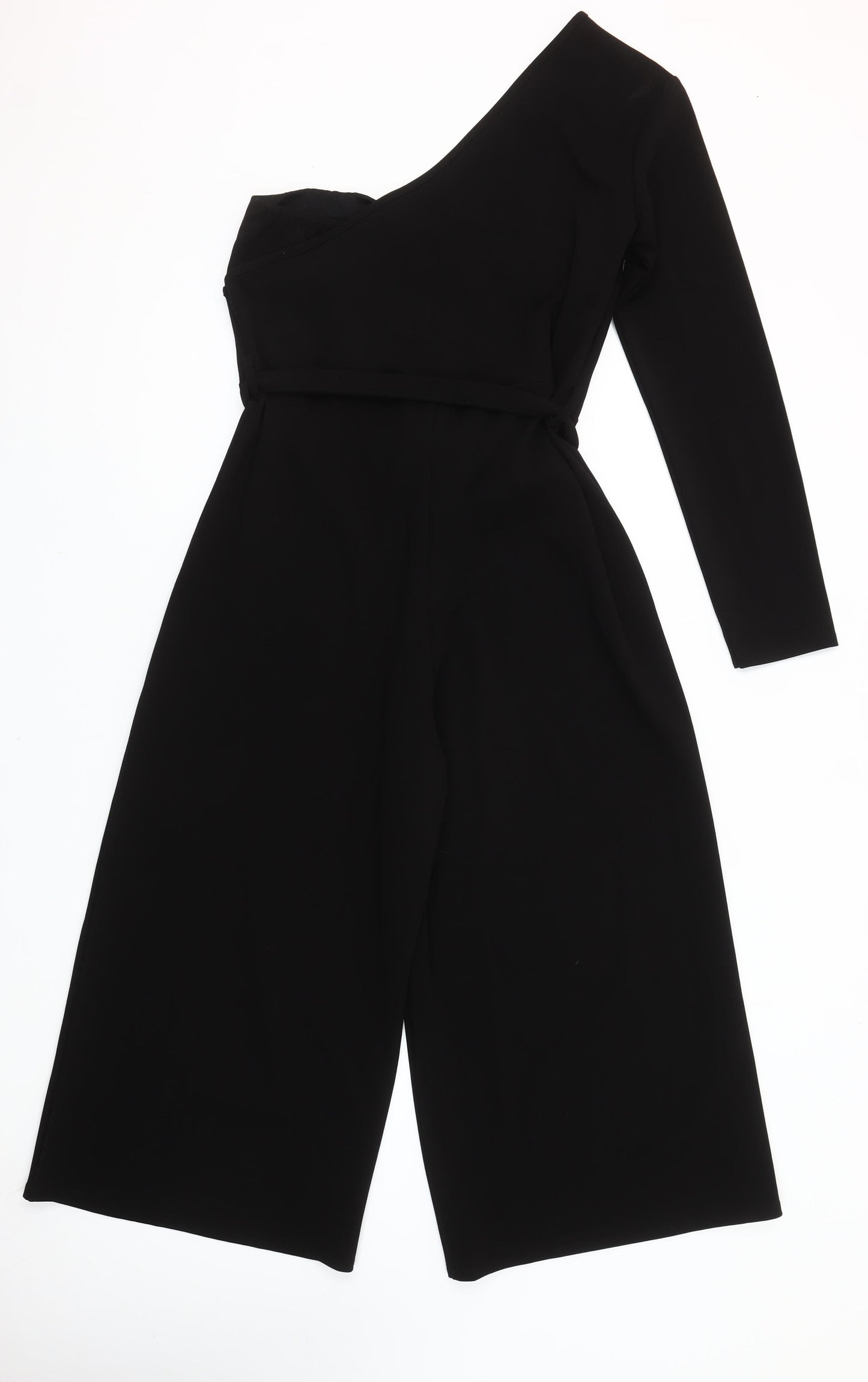 Boohoo Women Black Size 14 One Shoulder Wide Leg Jumpsuit