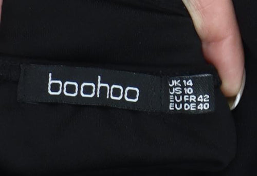 Boohoo Women Black Size 14 One Shoulder Wide Leg Jumpsuit