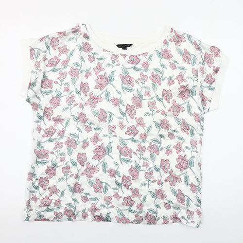 Cortefiel Womens UK 12 Floral Cotton T-Shirt Short Sleeve