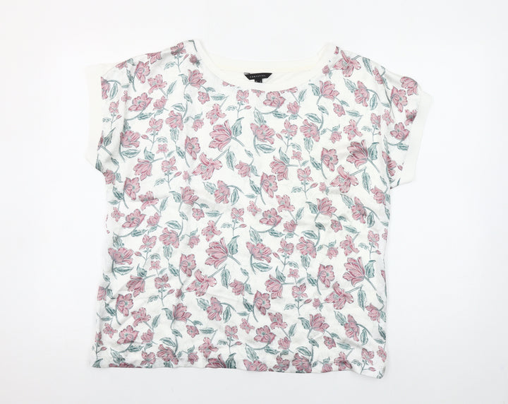 Cortefiel Womens UK 12 Floral Cotton T-Shirt Short Sleeve