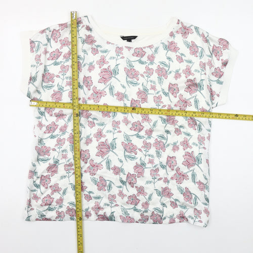 Cortefiel Womens UK 12 Floral Cotton T-Shirt Short Sleeve