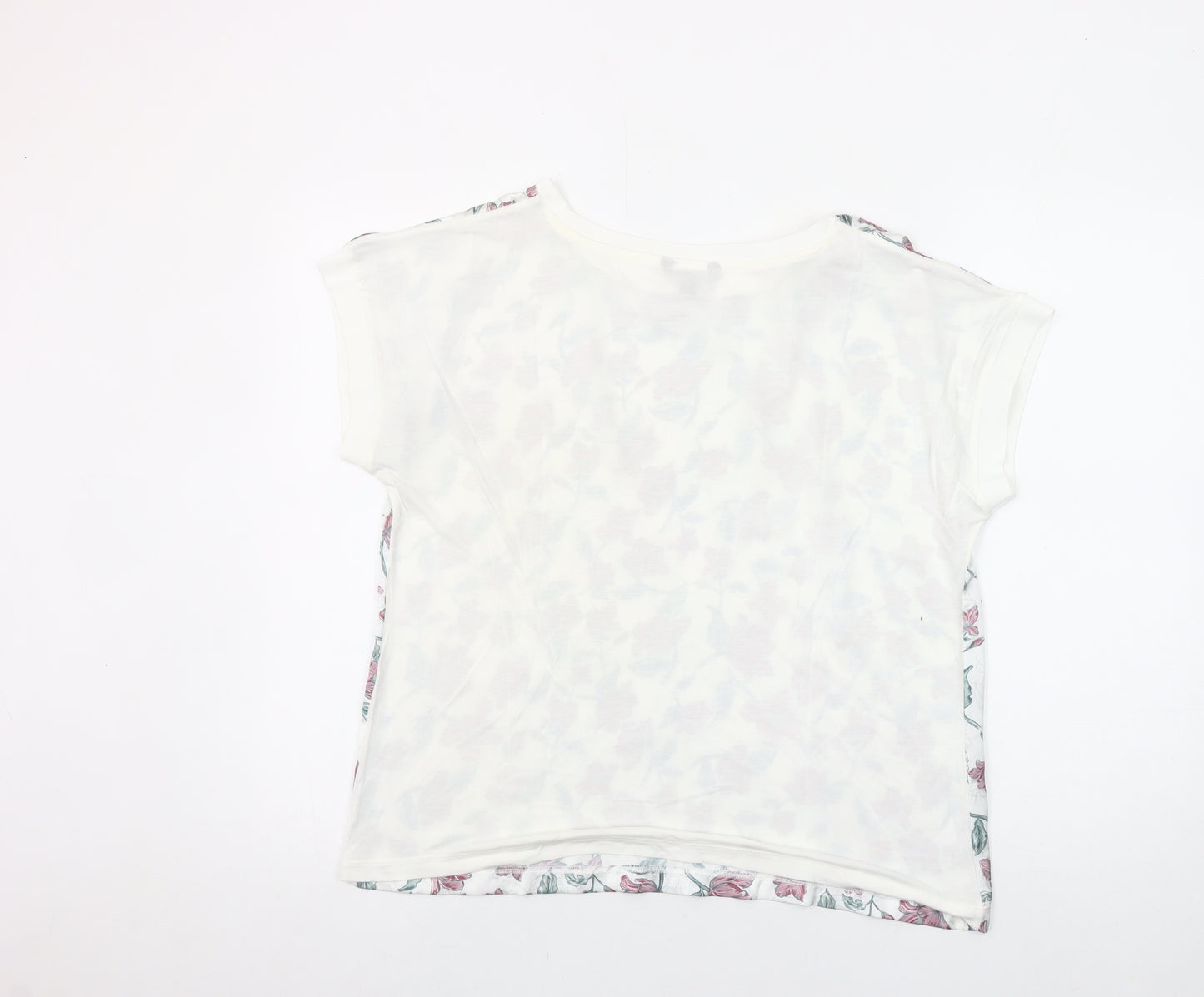 Cortefiel Womens UK 12 Floral Cotton T-Shirt Short Sleeve