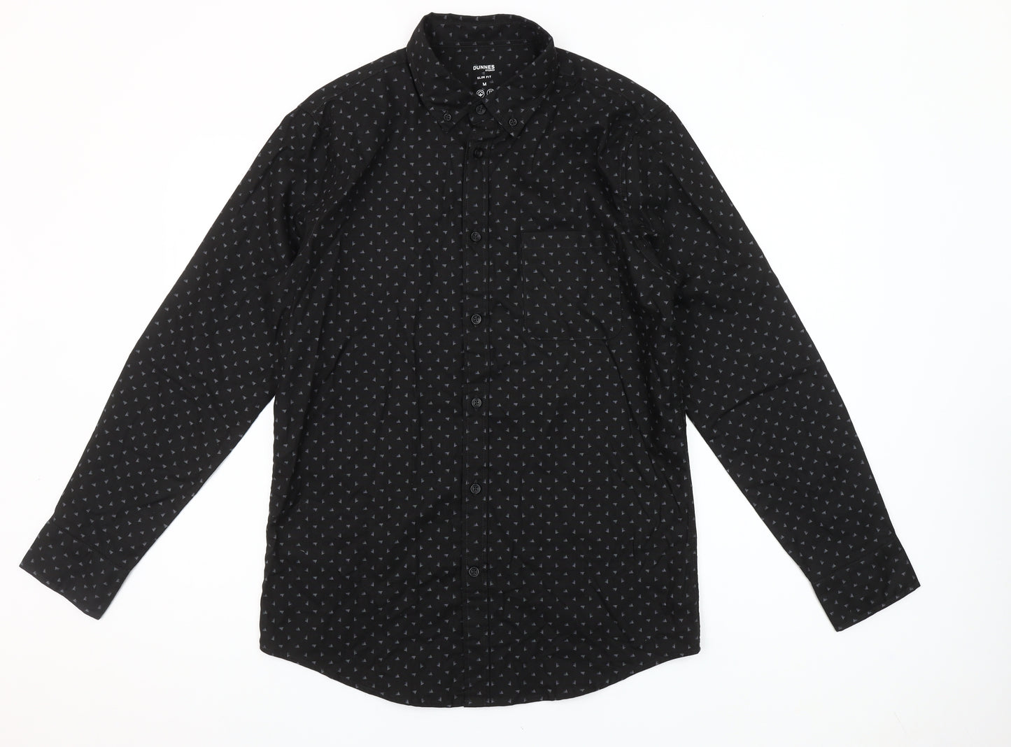 Dunnes Stores Men’s Black Slim Fit Geometric Long Sleeve Shirt M