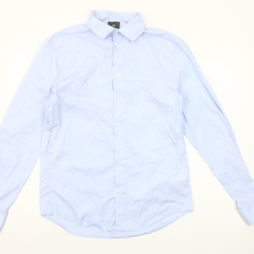 H&M Men's Blue Slim Fit Long Sleeve Cotton Blend Button-Up M