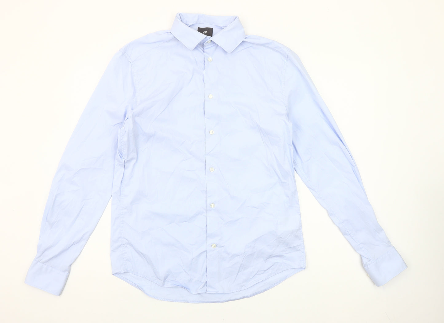 H&M Men's Blue Slim Fit Long Sleeve Cotton Blend Button-Up M