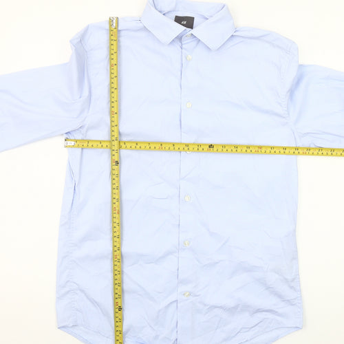 H&M Men's Blue Slim Fit Long Sleeve Cotton Blend Button-Up M
