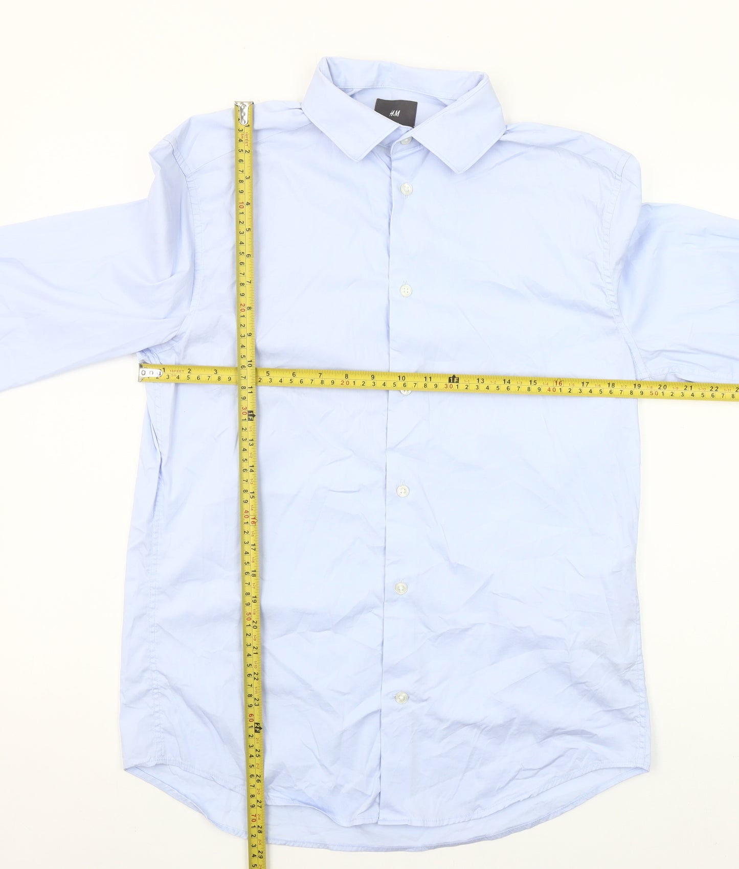 H&M Men's Blue Slim Fit Long Sleeve Cotton Blend Button-Up M