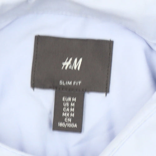 H&M Men's Blue Slim Fit Long Sleeve Cotton Blend Button-Up M
