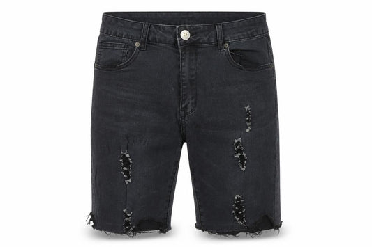 The Rockn Rev Men’s Black Denim Bermuda Shorts Size 34 Slim Fit Distressed
