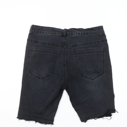 The Rockn Rev Men’s Black Denim Bermuda Shorts Size 34 Slim Fit Distressed