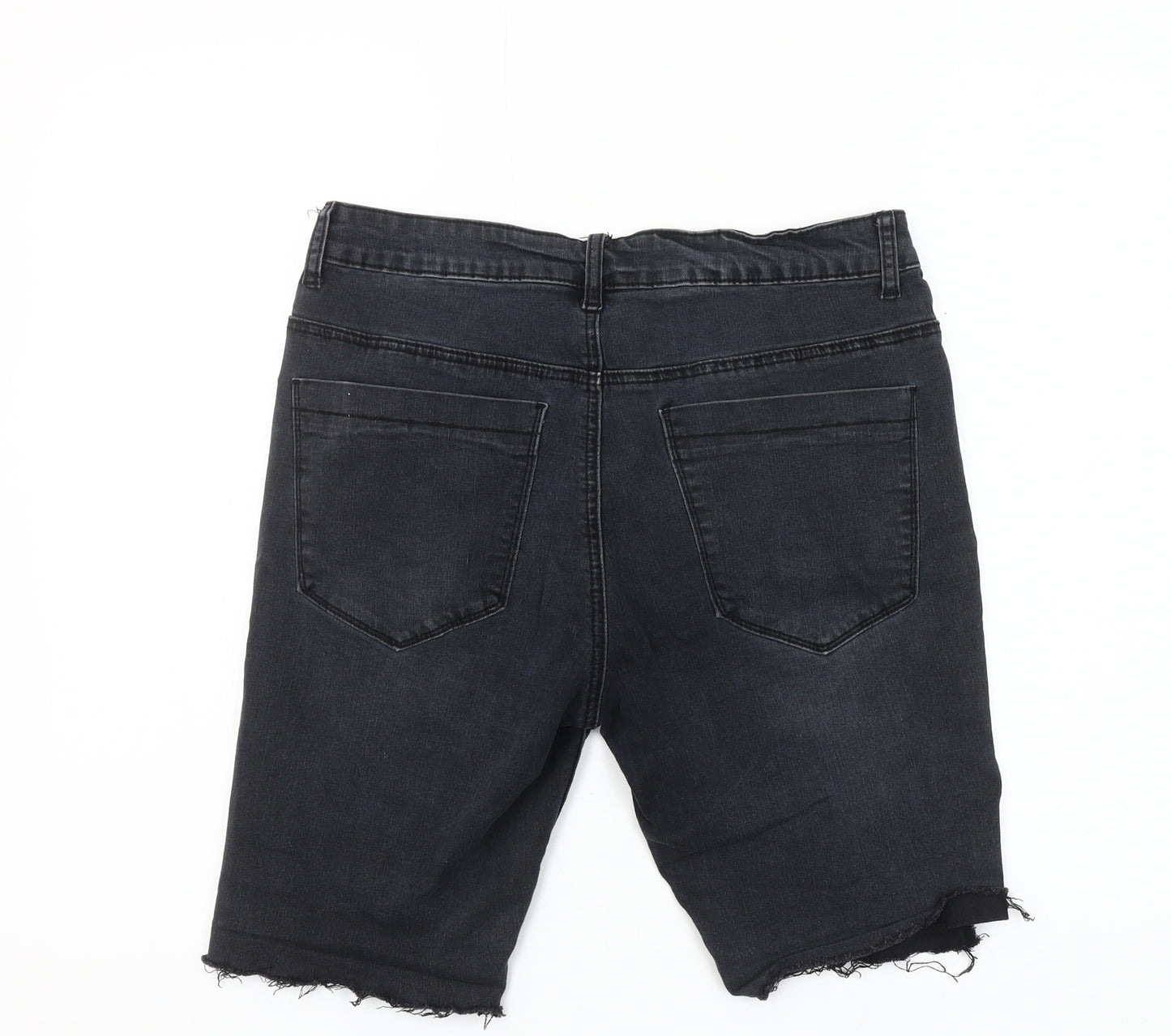 The Rockn Rev Men’s Black Denim Bermuda Shorts Size 34 Slim Fit Distressed