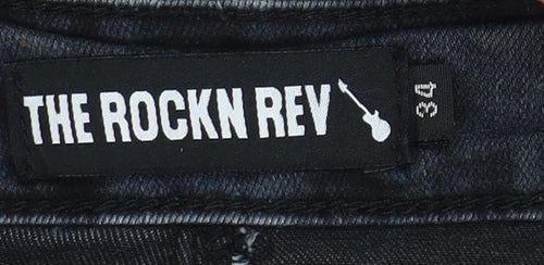 The Rockn Rev Men’s Black Denim Bermuda Shorts Size 34 Slim Fit Distressed