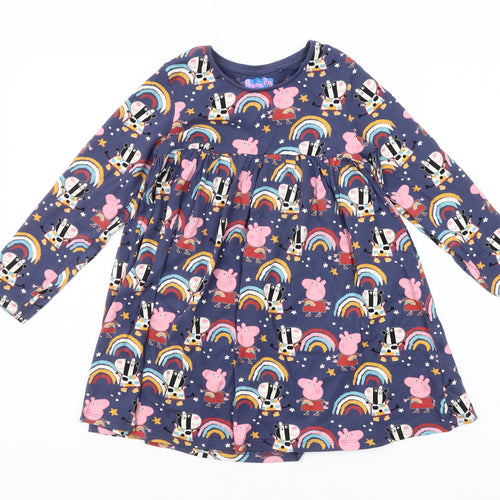 Next Girls Peppa Pig Multicoloured Cotton Long Sleeve Skater Dress 5-6Y