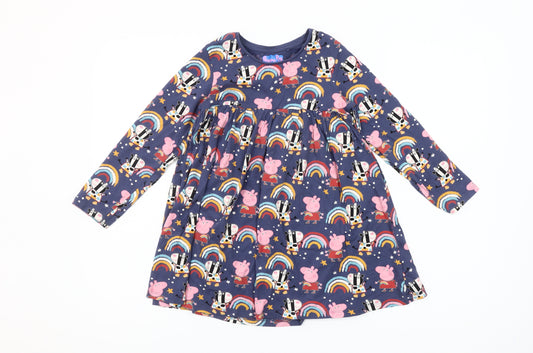 Next Girls Peppa Pig Multicoloured Cotton Long Sleeve Skater Dress 5-6Y