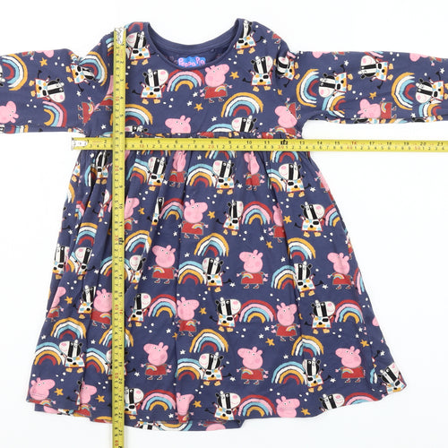 Next Girls Peppa Pig Multicoloured Cotton Long Sleeve Skater Dress 5-6Y