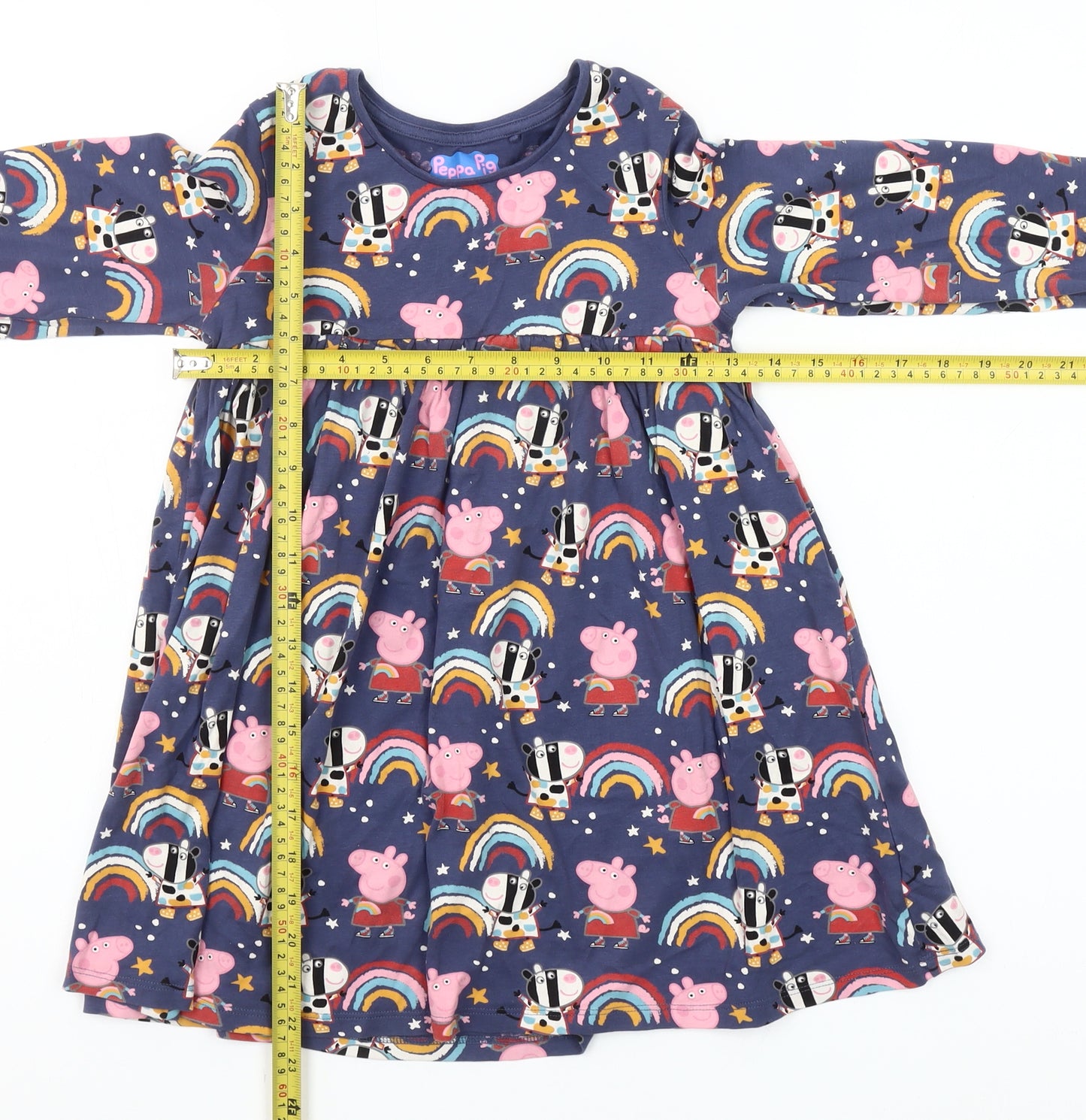 Next Girls Peppa Pig Multicoloured Cotton Long Sleeve Skater Dress 5-6Y