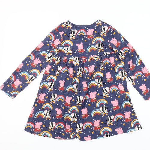 Next Girls Peppa Pig Multicoloured Cotton Long Sleeve Skater Dress 5-6Y