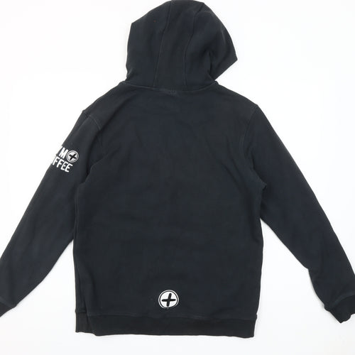 Gym+Coffee Women’s Black Pullover Hoodie Medium With Logo Accents