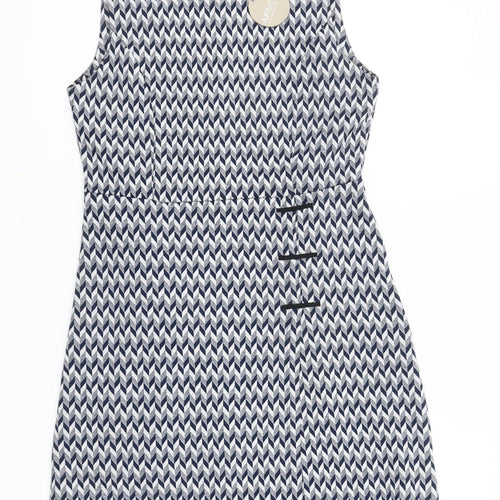 Apricot Women’s Blue Geometric Sheath Dress Size 10 Sleeveless Short