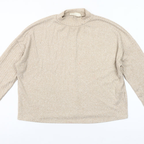 Stradivarius Women’s Beige XS Mock Neck Long Sleeve Knit Top