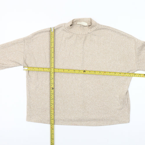 Stradivarius Women’s Beige XS Mock Neck Long Sleeve Knit Top