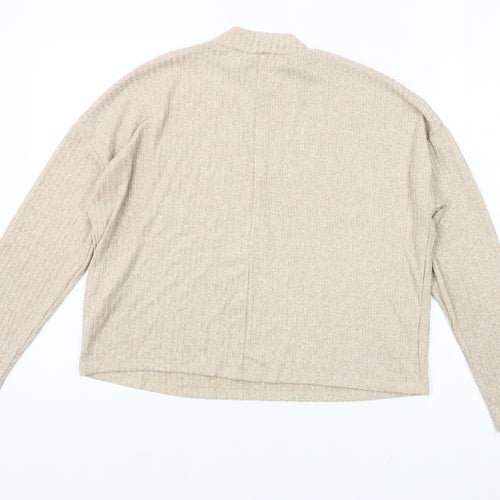Stradivarius Women’s Beige XS Mock Neck Long Sleeve Knit Top