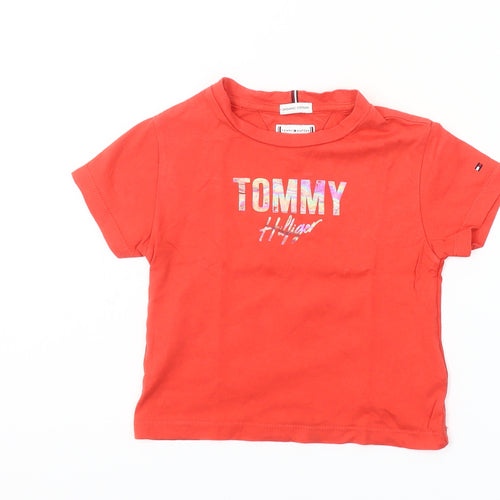 Tommy Hilfiger Girls Red Logo T-Shirt 9-12 Months Short Sleeve Cotton