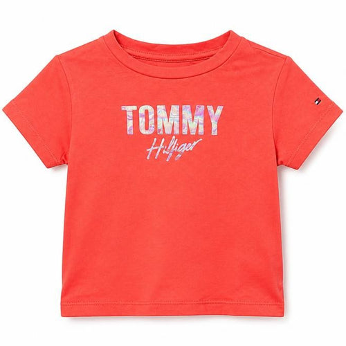 Tommy Hilfiger Girls Red Logo T-Shirt 9-12 Months Short Sleeve Cotton