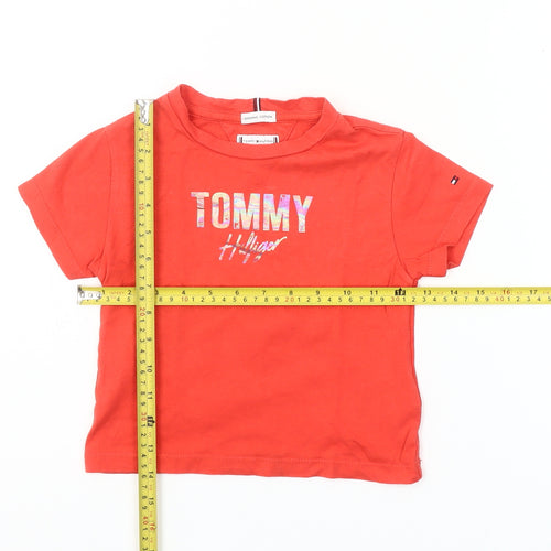 Tommy Hilfiger Girls Red Logo T-Shirt 9-12 Months Short Sleeve Cotton