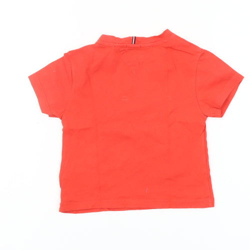 Tommy Hilfiger Girls Red Logo T-Shirt 9-12 Months Short Sleeve Cotton