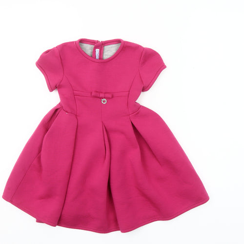 Mayoral Girls Pink Fit & Flare Party Dress 4 Years Short Sleeve Knee Length