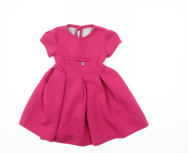 Mayoral Girls Pink Fit & Flare Party Dress 4 Years Short Sleeve Knee Length