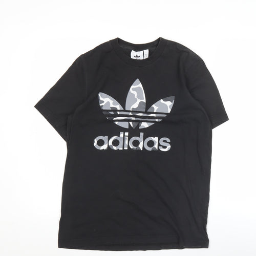 Adidas Mens Black Small Sports Logo Graphic Print Cotton T-Shirt